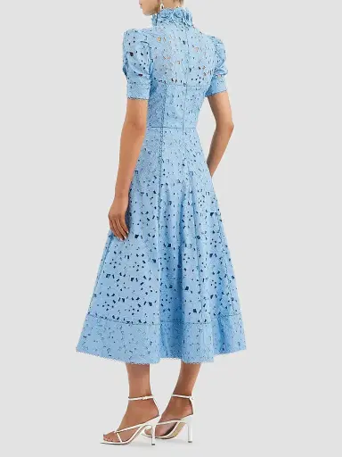 Rebecca Vallance Women's Kitsu Eyelet Floral Cotton Midi-Dress - Blue - Size 12 | Thumbnail 3