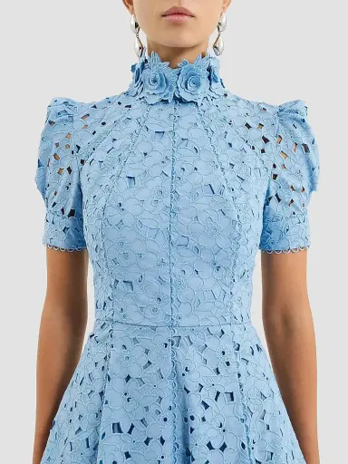 Rebecca Vallance Women's Kitsu Eyelet Floral Cotton Midi-Dress - Blue - Size 12 | Thumbnail 4