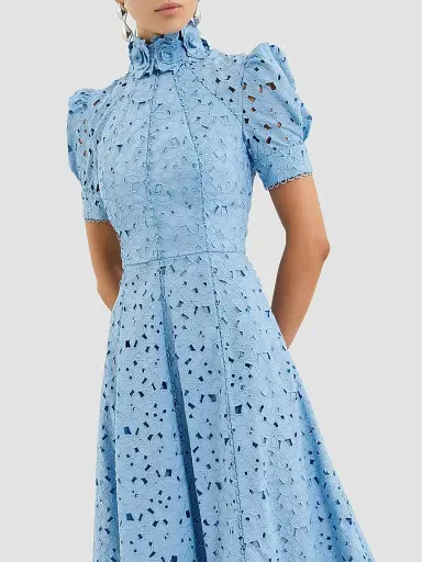 Rebecca Vallance Women's Kitsu Eyelet Floral Cotton Midi-Dress - Blue - Size 12 | Thumbnail 5