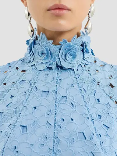 Rebecca Vallance Women's Kitsu Eyelet Floral Cotton Midi-Dress - Blue - Size 12 | Thumbnail 6