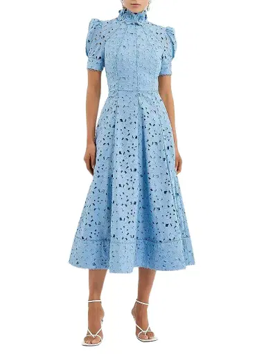 Rebecca Vallance Women's Kitsu Eyelet Floral Cotton Midi-Dress - Blue - Size 12 | Thumbnail 1