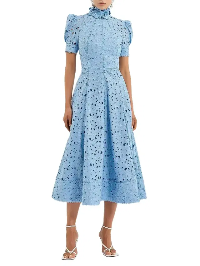 Rebecca Vallance Women's Kitsu Eyelet Floral Cotton Midi-Dress - Blue