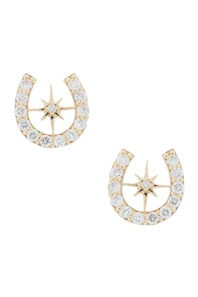 Sydney Evan Starburst Horseshoe Stud Earrings