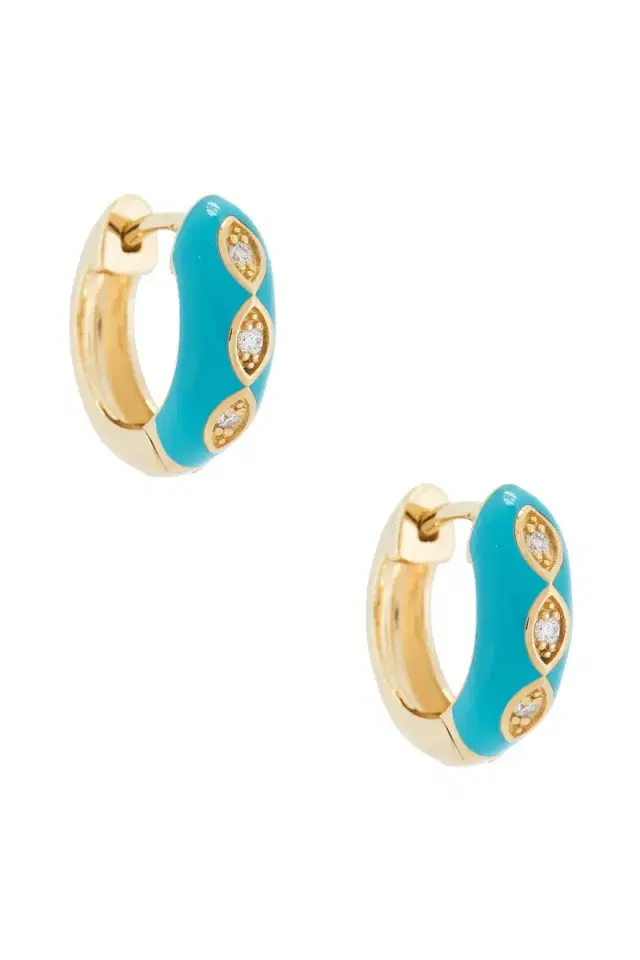 Sydney Evan Puffy Enamel Marquis Eye Huggie Hoop Earrings