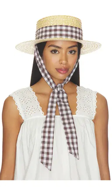 8 Other Reasons Straw Boater Hat With Gingham Ribbon Band | Thumbnail 1