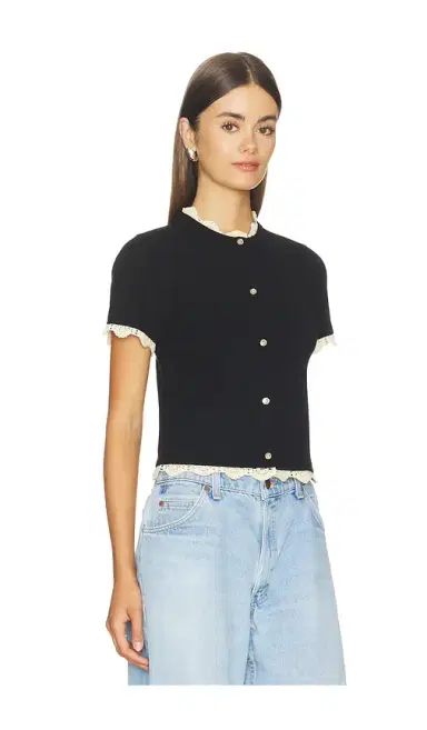 Alice + Olivia Alice + Olivia Ciara Shortsleeve Cardigan With Trim | Thumbnail 2