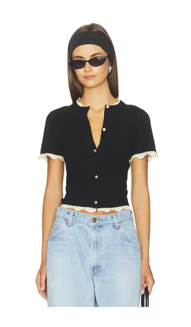 Alice + Olivia Alice + Olivia Ciara Shortsleeve Cardigan With Trim | Thumbnail 1