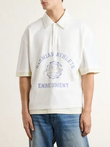 Nahmias Destroyed Logo-Print Pointelle-Knit Cotton Polo Shirt - Men | Thumbnail 3