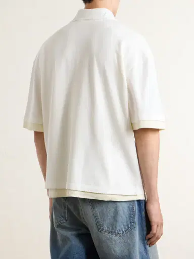 Nahmias Destroyed Logo-Print Pointelle-Knit Cotton Polo Shirt - Men | Thumbnail 4