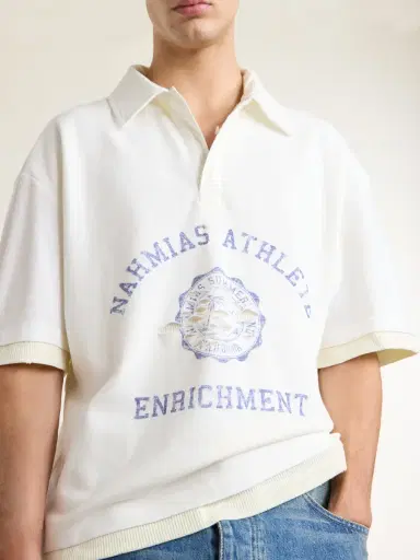 Nahmias Destroyed Logo-Print Pointelle-Knit Cotton Polo Shirt - Men | Thumbnail 5