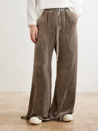 Rick Owens Bela Wide-Leg Drawstring Velour Trousers - Men | Thumbnail 3