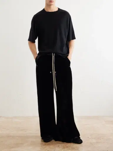 Rick Owens Bela Wide-Leg Drawstring Velour Trousers - Men | Thumbnail 2