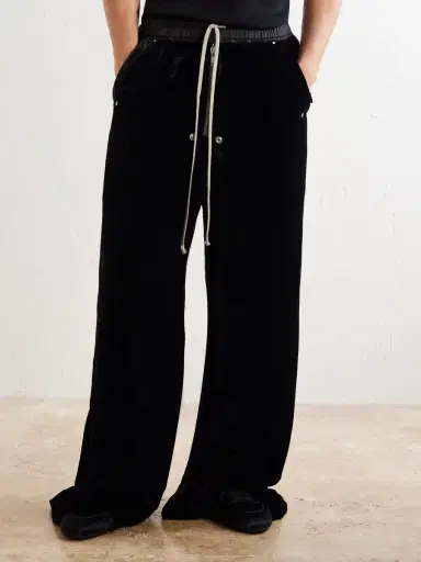 Rick Owens Bela Wide-Leg Drawstring Velour Trousers - Men | Thumbnail 3