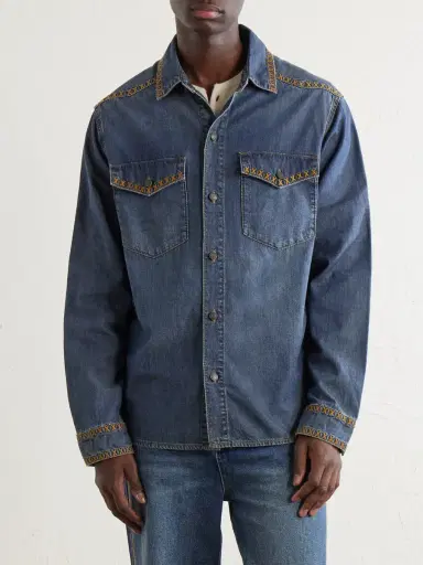 MANAAKI Tukutuku Embroidered Denim Shirt - Men | Thumbnail 3