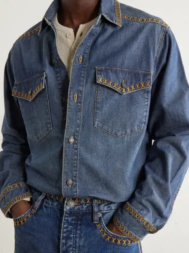 MANAAKI Tukutuku Embroidered Denim Shirt - Men | Thumbnail 5