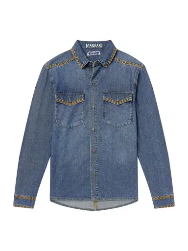 MANAAKI Tukutuku Embroidered Denim Shirt - Men | Thumbnail 1