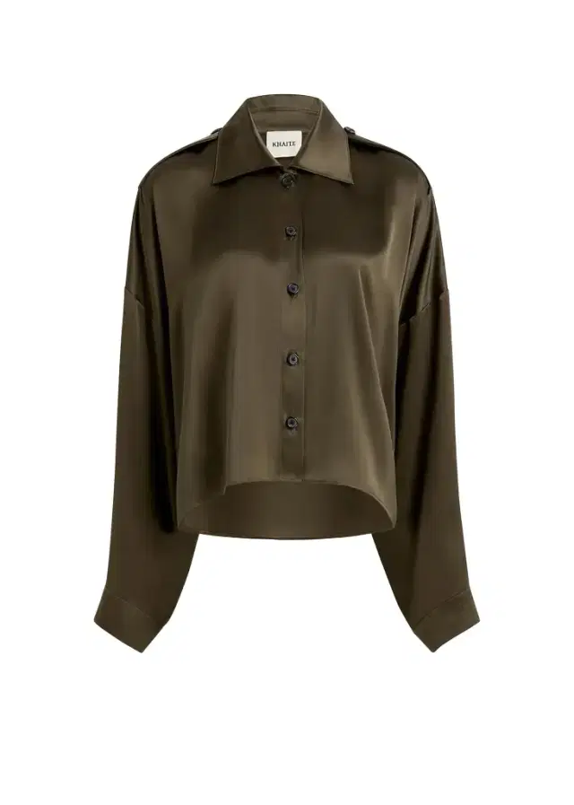 Khaite Bodine Top In Dark Olive Silk