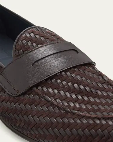 Brioni Men's Appia Woven Leather Penny Loafers | Thumbnail 3