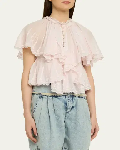 Etoile Isabel Marant Lorna Scalloped-Trim Cotton Voile Blouse | Thumbnail 4