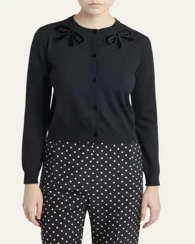 Valentino Garavani Velvet Bow Wool Crewneck Cardigan | Thumbnail 4