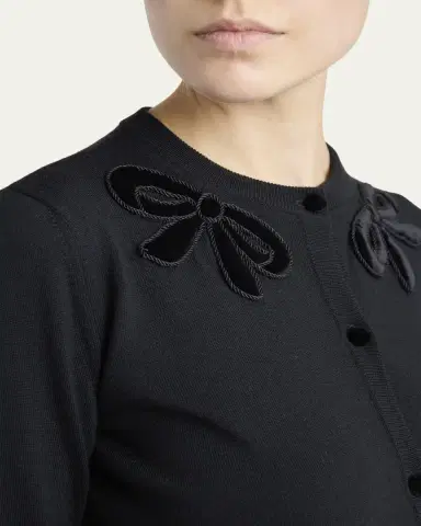 Valentino Garavani Velvet Bow Wool Crewneck Cardigan | Thumbnail 5