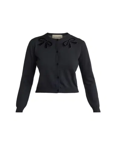 Valentino Garavani Velvet Bow Wool Crewneck Cardigan | Thumbnail 1
