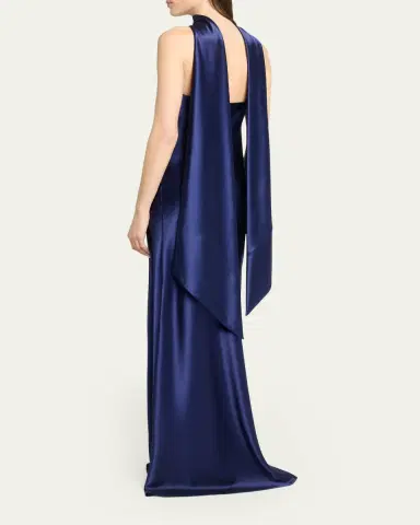 Talbot Runhof Crepe Satin Sleeveless Halter Gown | Thumbnail 3 Talbot Runhof Crepe Satin Sleeveless Halter Gown | Thumbnail 3