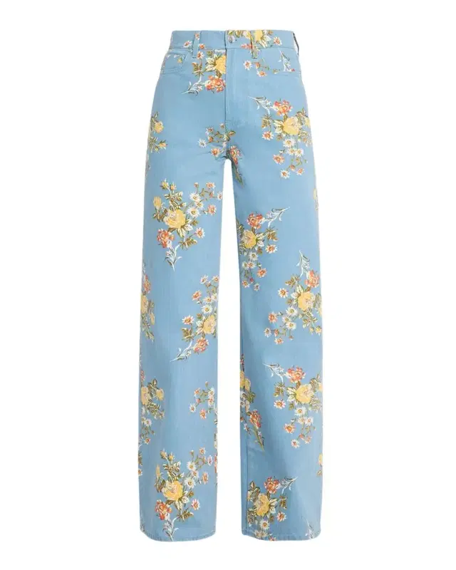 Veronica Beard Taylor High-Rise Wide-Leg Floral Jeans