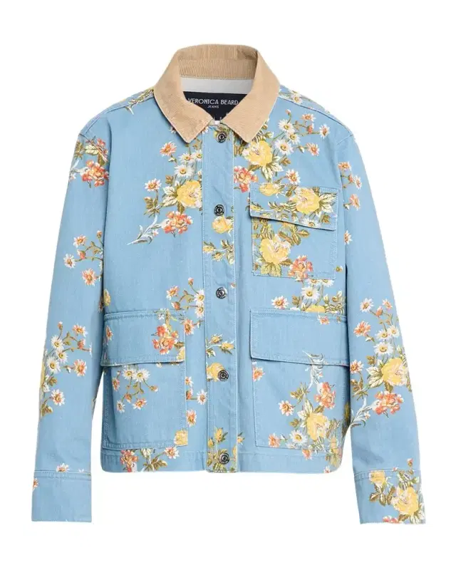 Veronica Beard Leighton Floral Denim Barn Jacket