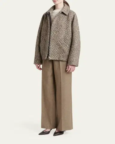 Kiton Herringbone Wool-Cashmere Wide-Leg Trousers | Thumbnail 2
