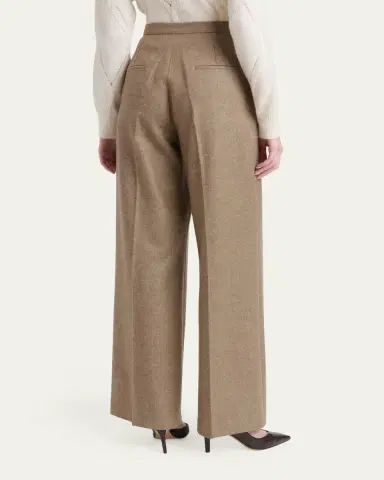 Kiton Herringbone Wool-Cashmere Wide-Leg Trousers | Thumbnail 3