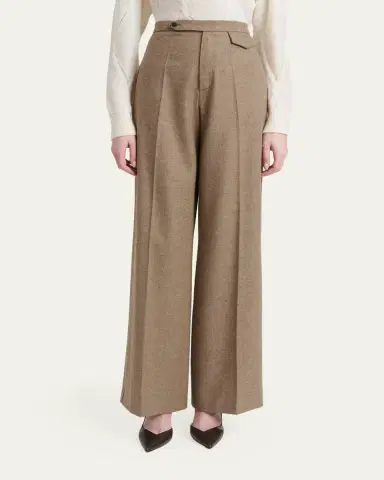 Kiton Herringbone Wool-Cashmere Wide-Leg Trousers | Thumbnail 4