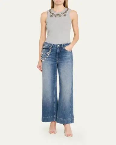 Cinq à Sept Pearly-Chain Cropped Wide-Leg Jeans | Thumbnail 2