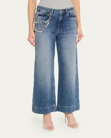 Cinq à Sept Pearly-Chain Cropped Wide-Leg Jeans | Thumbnail 4