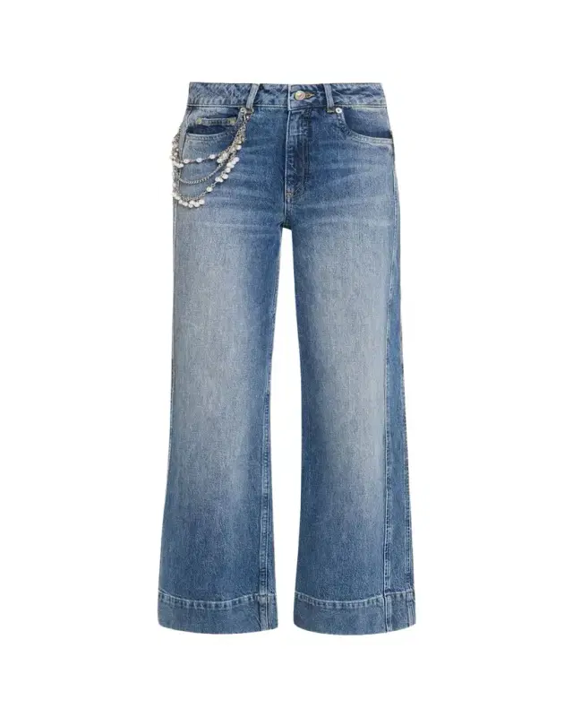 Cinq à Sept Pearly-Chain Cropped Wide-Leg Jeans