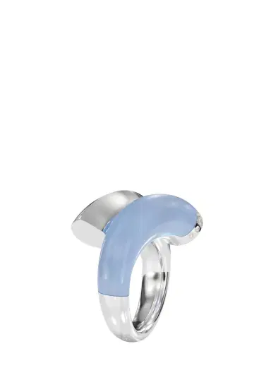 TABAYER 18K White Gold Diamond and Chalcedony Bypass Ring | Thumbnail 3