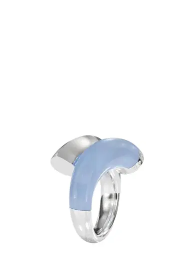 TABAYER 18K White Gold Diamond and Chalcedony Bypass Ring | Thumbnail 1