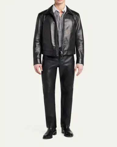 Tom Ford Men's Grained Leather Straight Leg Five-Pocket Pants | Thumbnail 2