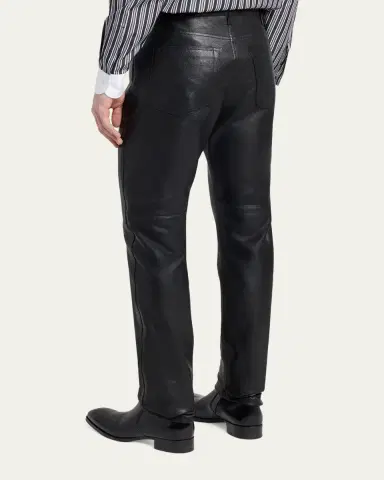 Tom Ford Men's Grained Leather Straight Leg Five-Pocket Pants | Thumbnail 3