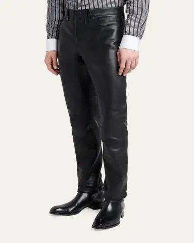 Tom Ford Men's Grained Leather Straight Leg Five-Pocket Pants | Thumbnail 4
