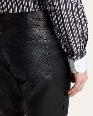 Tom Ford Men's Grained Leather Straight Leg Five-Pocket Pants | Thumbnail 5