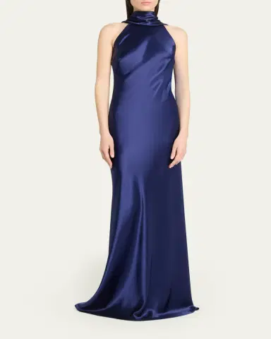 Talbot Runhof Crepe Satin Sleeveless Halter Gown | Thumbnail 2 Talbot Runhof Crepe Satin Sleeveless Halter Gown | Thumbnail 2