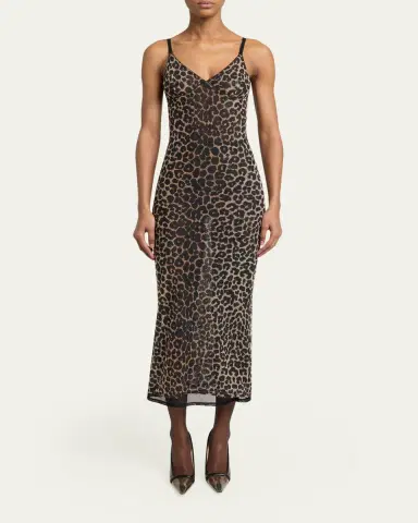 Saint Laurent Leopard Tulle Slip Dress | Thumbnail 2