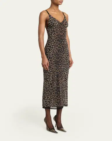 Saint Laurent Leopard Tulle Slip Dress | Thumbnail 4