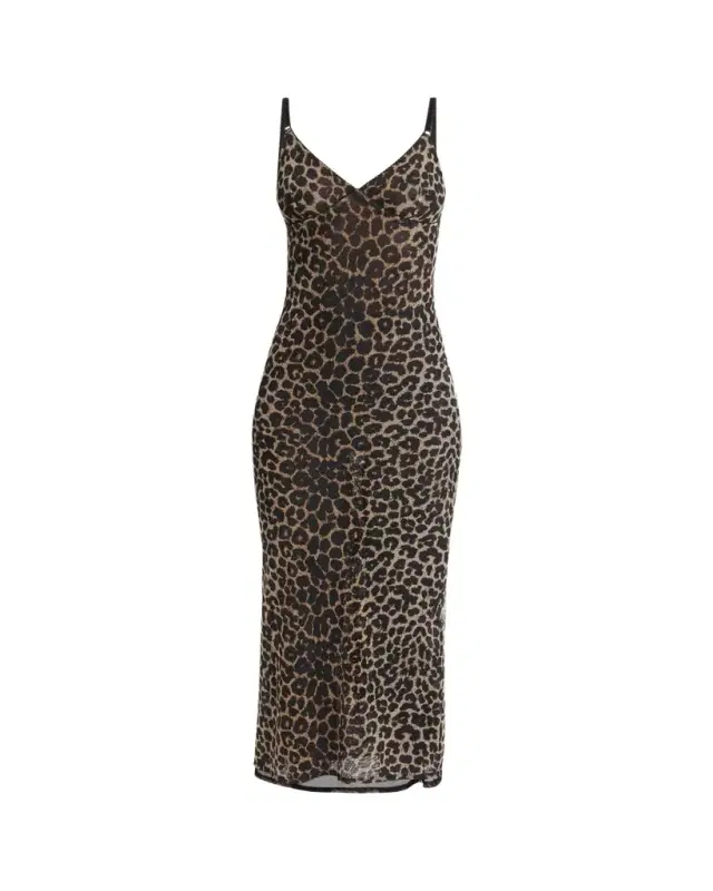Saint Laurent Leopard Tulle Slip Dress