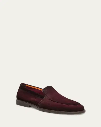 Santoni Men's Malibu Suede Apron-Toe Loafers | Thumbnail 2 Santoni Men's Malibu Suede Apron-Toe Loafers | Thumbnail 2