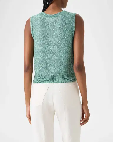 Akris Linen-Cotton Micro Sequin Sleeveless Knit Top | Thumbnail 3