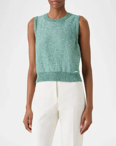 Akris Linen-Cotton Micro Sequin Sleeveless Knit Top | Thumbnail 4