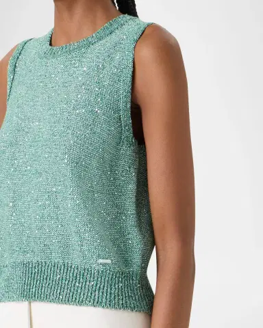 Akris Linen-Cotton Micro Sequin Sleeveless Knit Top | Thumbnail 5