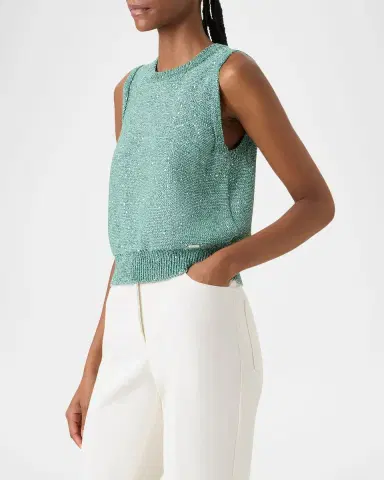 Akris Linen-Cotton Micro Sequin Sleeveless Knit Top | Thumbnail 6